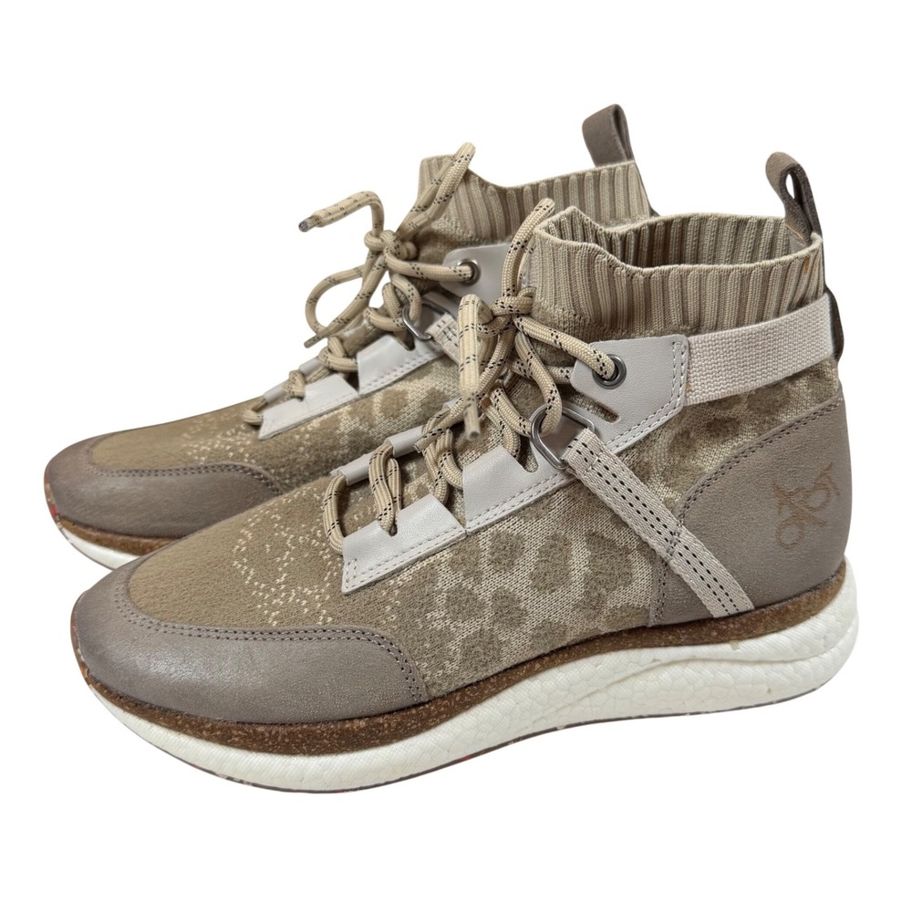 OTBT Hybrid Leopard Print Leather High Top Sneakers Taupe Tan Womens 7.5 M